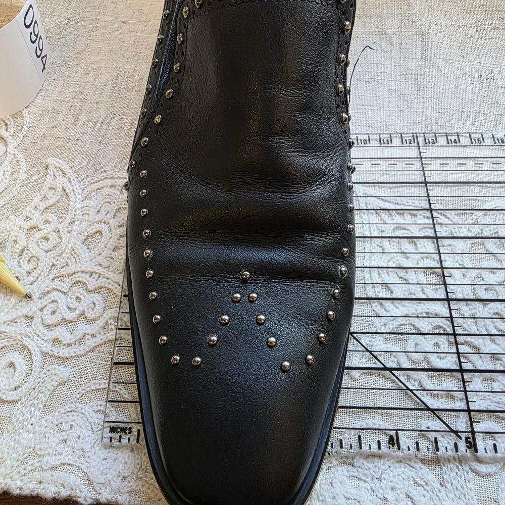 AllSaints Leather Studded Loafers 39 8.5 Black Silver Stud Slip On Shoe Portugal
